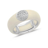 White / Ivory / Small (4.5-6) 18K Gold Enamel Circle Pave Diamond Stretch Ring, 8.26 mm