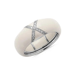 White / Ivory / Small (4.5-6) 18K Gold Enamel X Pave Diamond Stretch Ring, 8.26 mm