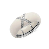 White / Ivory / Small (4.5-6) 18K Gold Enamel X Pave Diamond Stretch Ring, 8.26 mm