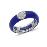 White / Navy BLue / Small (4.5-6) 18K Gold Enamel and Round Pave Diamond Stretch Ring, 6.10 mm