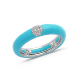 White / Turquoise / Small (4.5-6) 18K Gold Enamel and Circle Diamond Stretch Ring, 4.4 mm