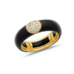 Yellow / BLack / Small (4.5-6) 18K Gold Enamel and Round Pave Diamond Stretch Ring, 6.10 mm