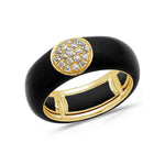 Yellow / BLack / Small (4.5-6) 18K Gold Enamel Circle Pave Diamond Stretch Ring, 8.26 mm
