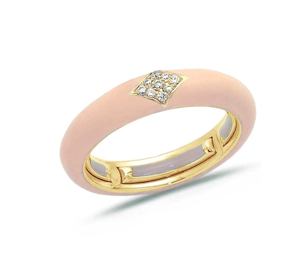 Yellow / Blush Pink / Small (4.5-6) 18K Gold Enamel and Diamond Shape Pave Diamond Stretch Ring, 4.4 mm