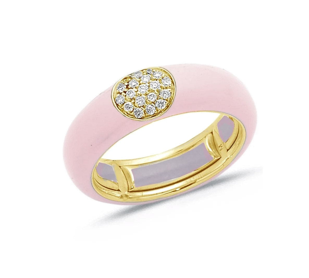 Yellow / Blush Pink / Small (4.5-6) 18K Gold Enamel and Round Pave Diamond Stretch Ring, 6.10 mm