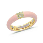 Yellow / Blush Pink / Small (4.5-6) 18K Gold Enamel and Square Pave Diamond Stretch Ring, 4.4 mm