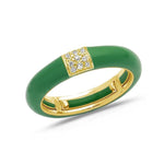 Yellow / Green / Small (4.5-6) 18K Gold Enamel and Square Pave Diamond Stretch Ring, 4.4 mm