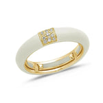 Yellow / Ivory / Small (4.5-6) 18K Gold Enamel and Square Pave Diamond Stretch Ring, 4.4 mm