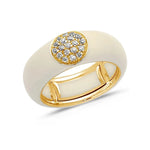 Yellow / Ivory / Small (4.5-6) 18K Gold Enamel Circle Pave Diamond Stretch Ring, 8.26 mm