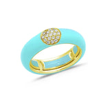 Yellow / Light Blue / Small (4.5-6) 18K Gold Enamel and Round Pave Diamond Stretch Ring, 6.10 mm