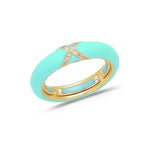 Yellow / Light Blue / Small (4.5-6) 18K Gold Enamel and X Diamond Stretch Ring, 4.4 mm