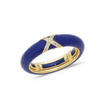 Yellow / Navy BLue / Small (4.5-6) 18K Gold Enamel and X Diamond Stretch Ring, 4.4 mm