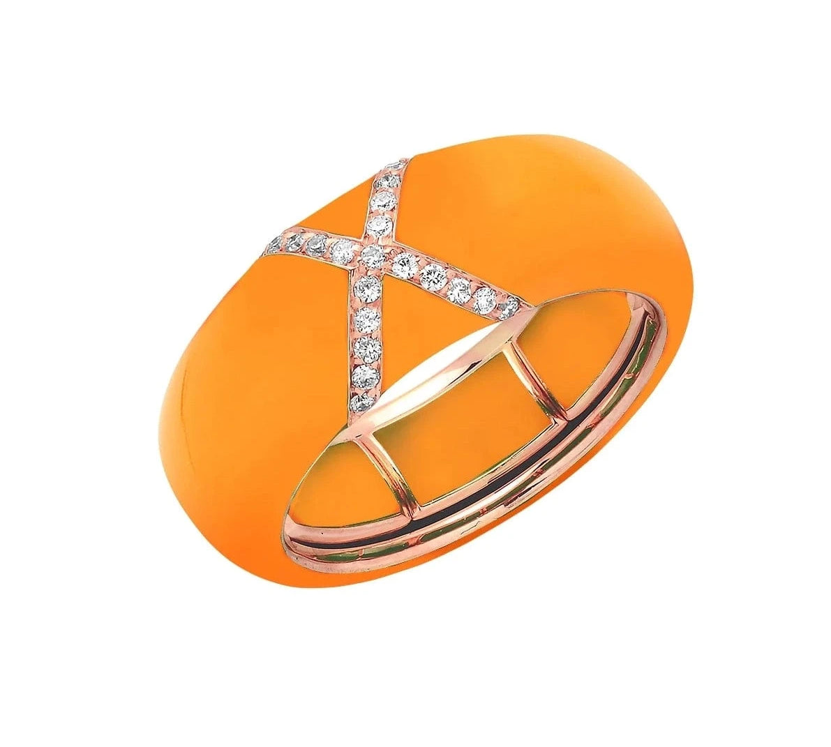 Yellow / Orange / Medium (6.7.5) 18K Gold Enamel X Pave Diamond Stretch Ring, 8.26 mm