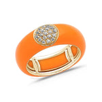 Yellow / Orange / Small (4.5-6) 18K Gold Enamel Circle Pave Diamond Stretch Ring, 8.26 mm