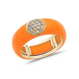 Yellow / Orange / Small (4.5-6) 18K Gold Enamel Circle Pave Diamond Stretch Ring, 8.26 mm