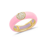 Yellow / Pink / Small (4.5-6) 18K Gold Enamel and Round Pave Diamond Stretch Ring, 6.10 mm