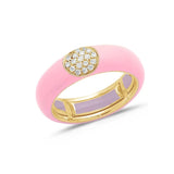 Yellow / Pink / Small (4.5-6) 18K Gold Enamel and Round Pave Diamond Stretch Ring, 6.10 mm