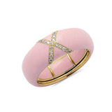 Yellow / Pink / Small (4.5-6) 18K Gold Enamel X Pave Diamond Stretch Ring, 8.26 mm