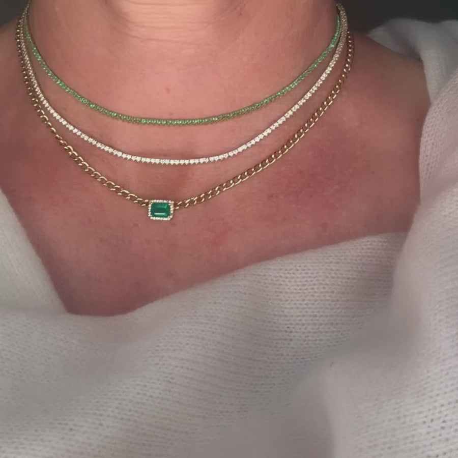 Emerald and Diamond Cuban Chain Necklace